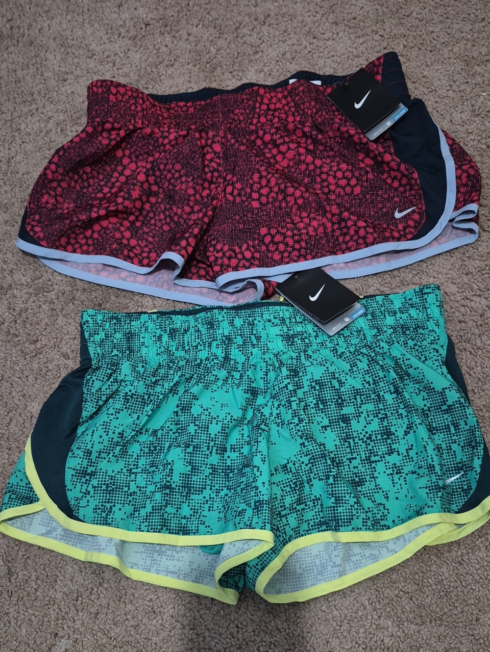 Nike Women’s Athletic Shorts — Red & Teal Patterned Pairs